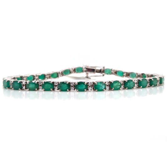 Modern 9.60ct Emerald and Diamond Line Bracelet