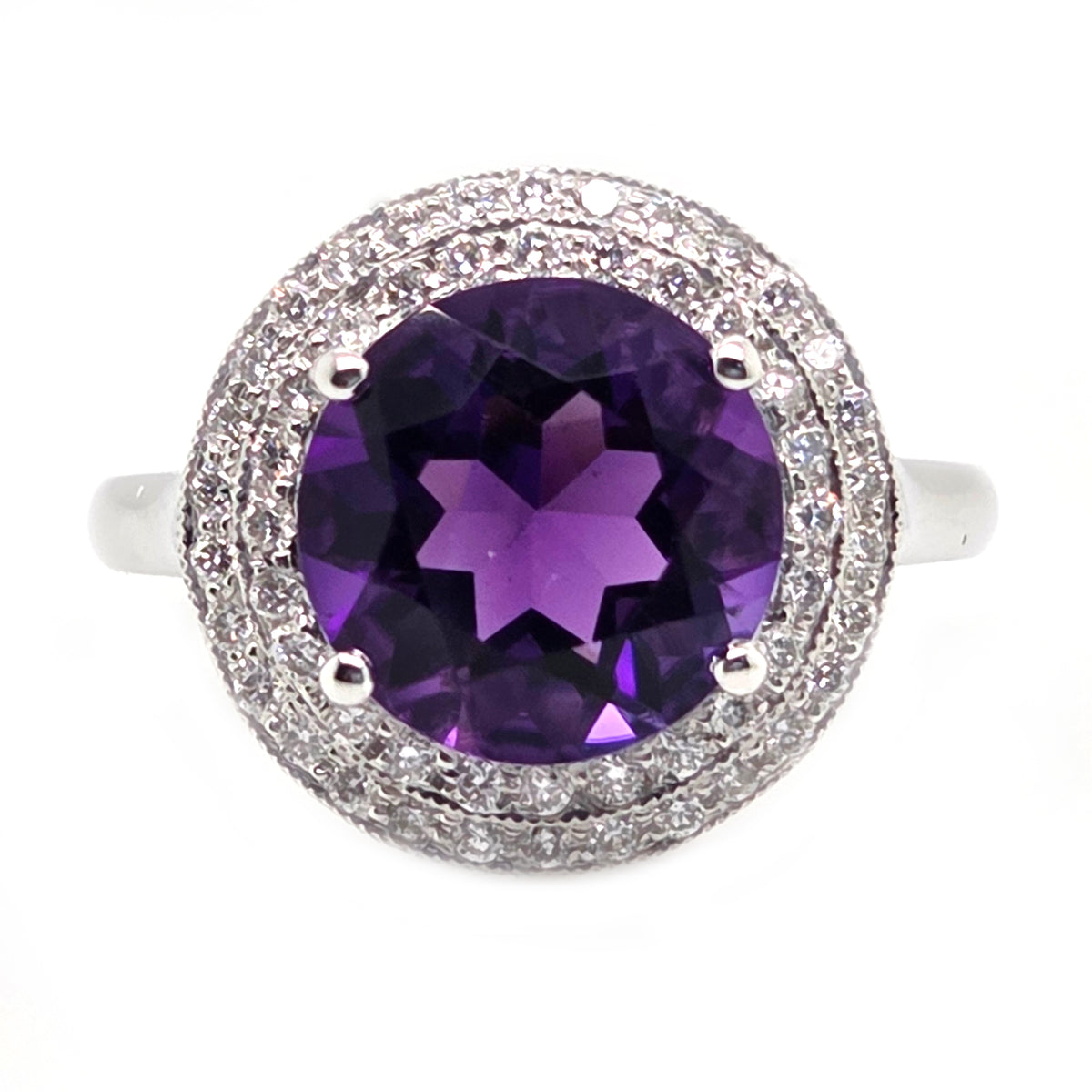 3.26ct Amethyst and Diamond Cluster Dress Ring