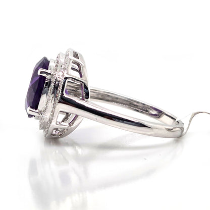 3.26ct Amethyst and Diamond Cluster Dress Ring
