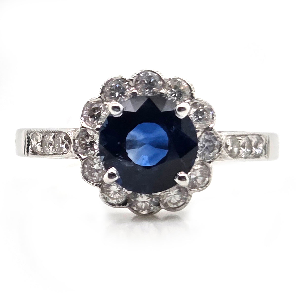 1.65ct Sapphire and Diamond Floral Cluster Engagement Ring