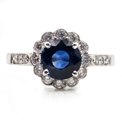 1.65ct Sapphire and Diamond Floral Cluster Engagement Ring