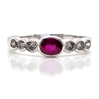 Oval Ruby and Diamond Seven Stone Ring
