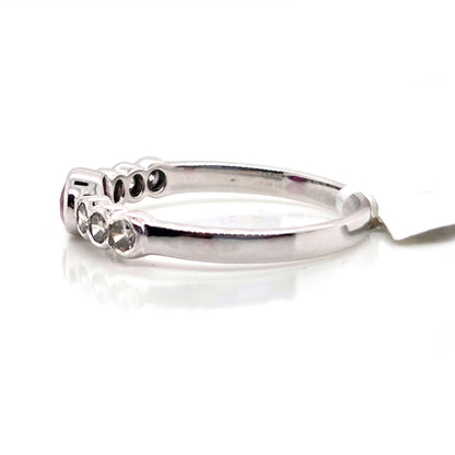 Oval Ruby and Diamond Seven Stone Engagement Wedding Band Ring in 18ct White Gold