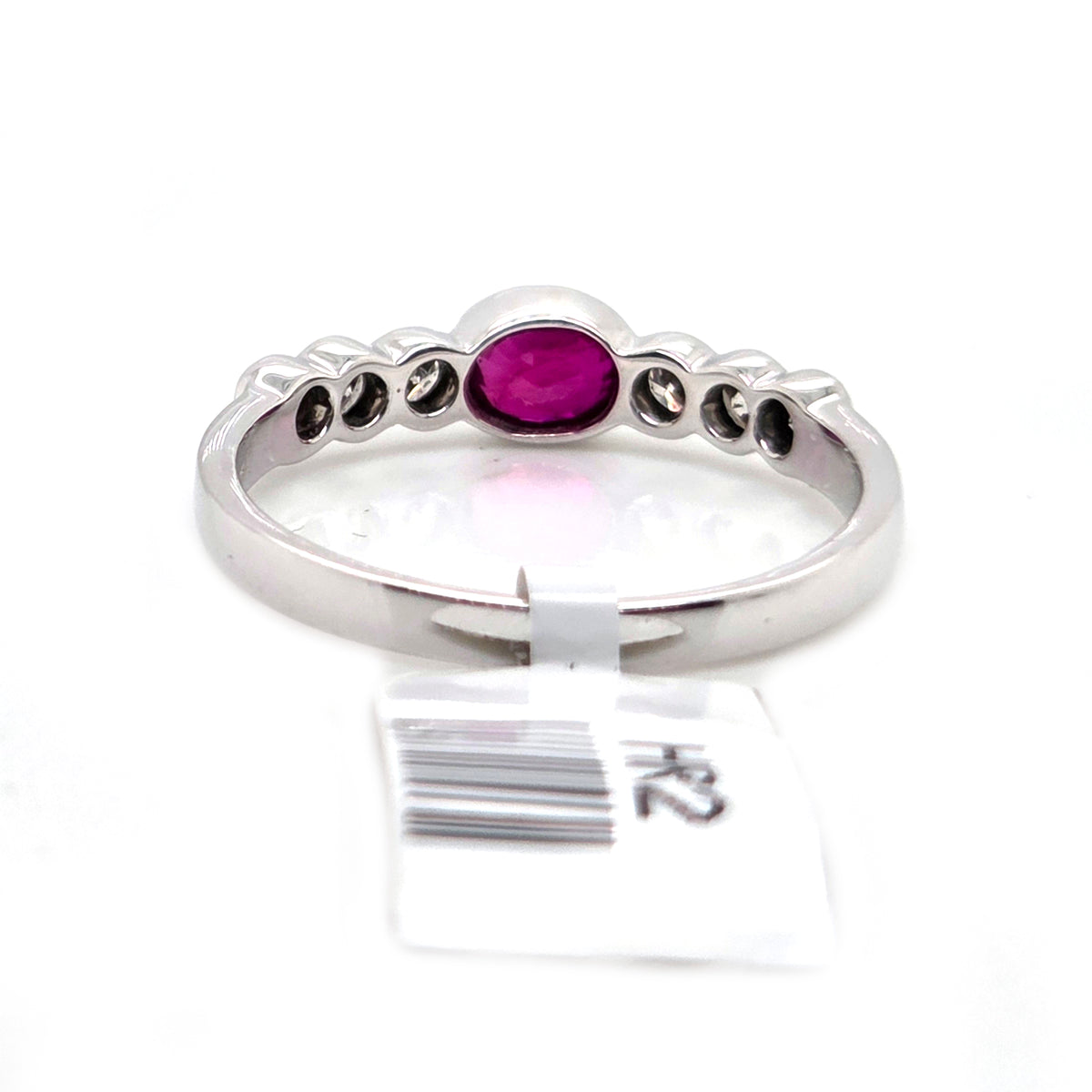 Oval Ruby and Diamond Seven Stone Engagement Wedding Band Ring in 18ct White Gold