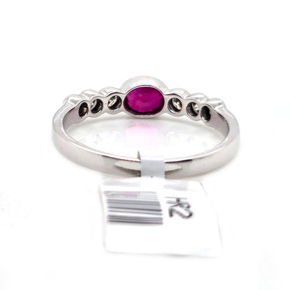 Oval Ruby and Diamond Seven Stone Engagement Wedding Band Ring in 18ct White Gold