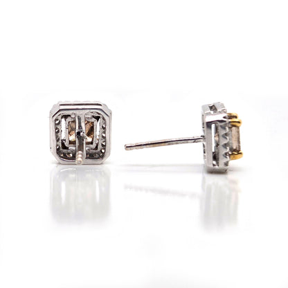 1.02ct Princess Cut Yellow Diamond and White Diamond Cluster Stud Earrings