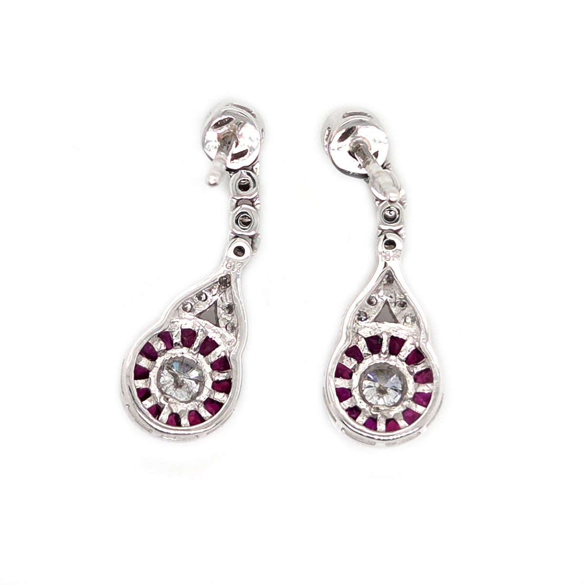 Ruby and Diamond Target Cluster Drop Earrings