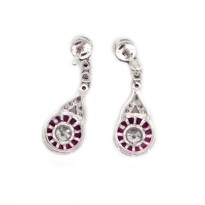 Ruby and Diamond Target Cluster Drop Earrings