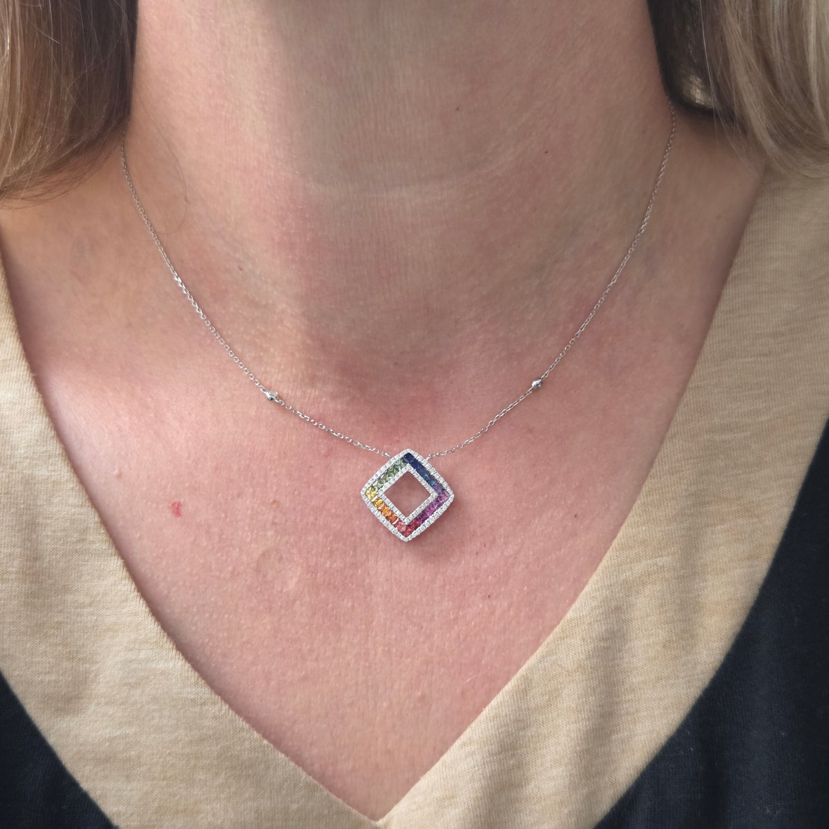 Fancy Multi Colour Sapphire and Diamond Pendant Necklace