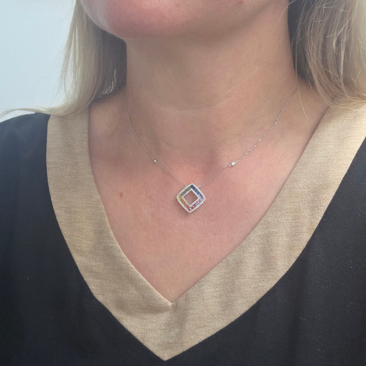 Fancy Multi Colour Sapphire and Diamond Pendant Necklace