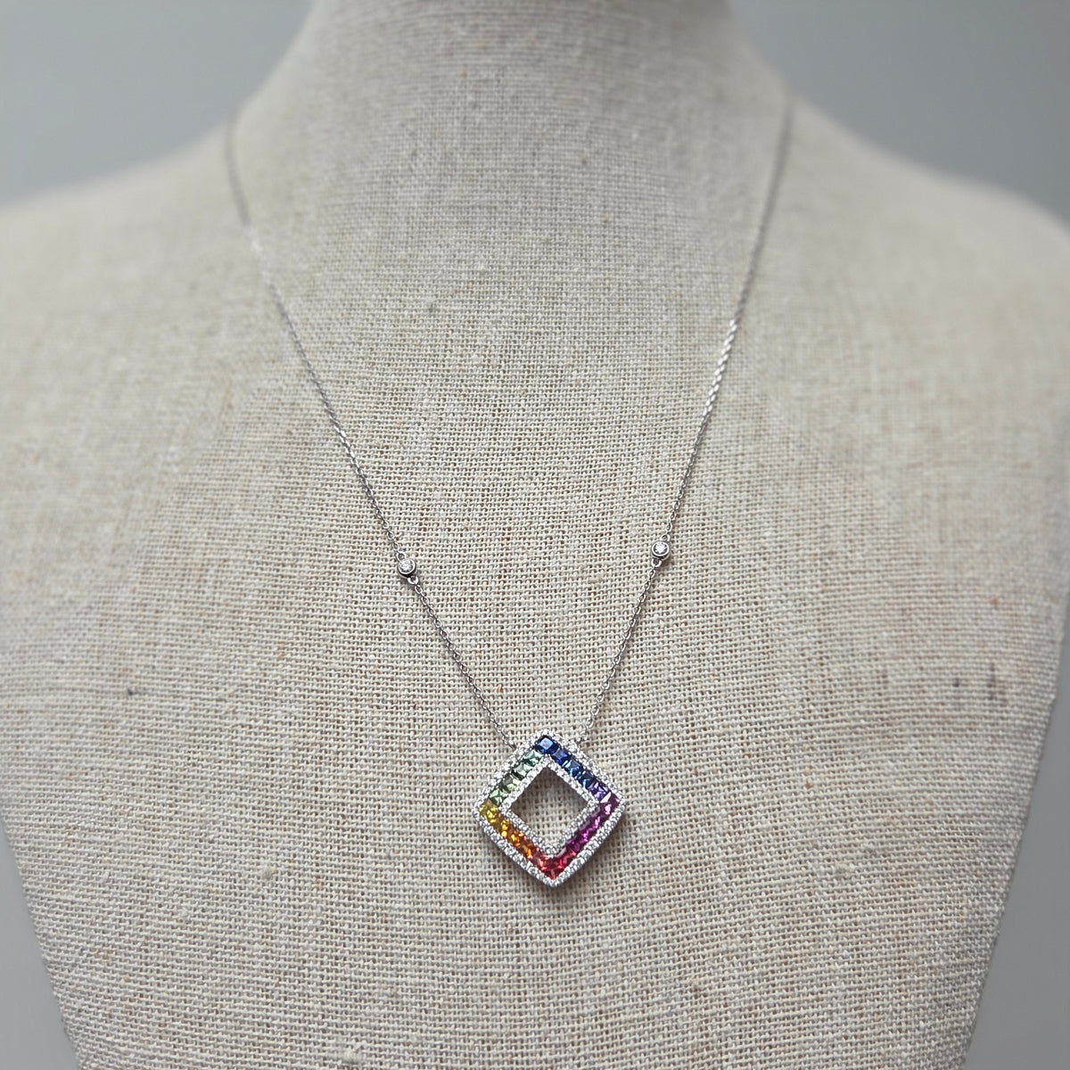 Fancy Multi Colour Sapphire and Diamond Pendant Necklace