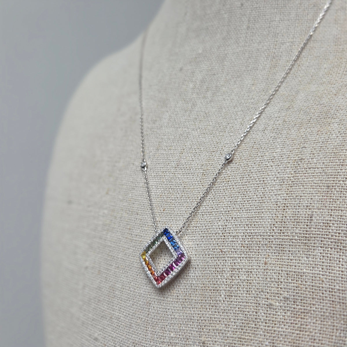 Fancy Multi Colour Sapphire and Diamond Pendant Necklace