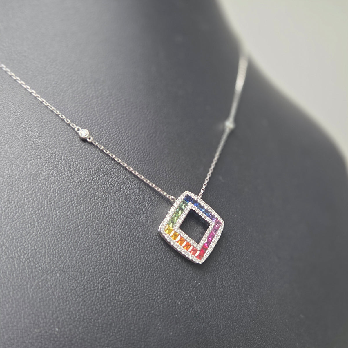 Fancy Multi Colour Sapphire and Diamond Pendant Necklace