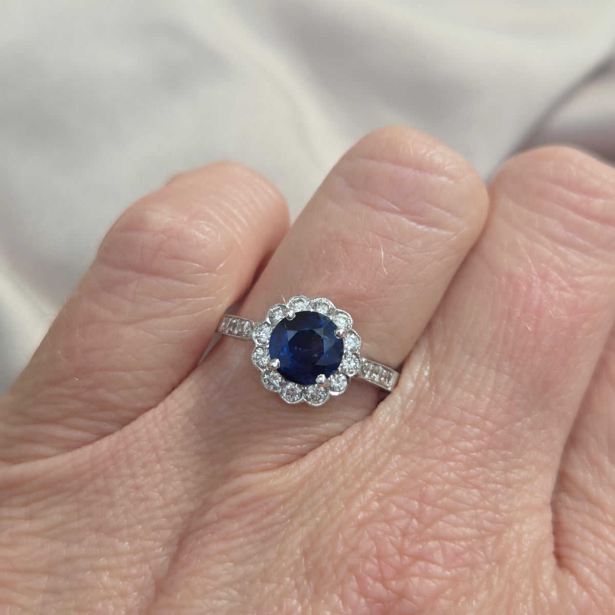 1.65ct Sapphire and Diamond Floral Cluster Engagement Ring