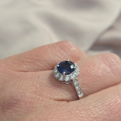 1.65ct Sapphire and Diamond Floral Cluster Engagement Ring