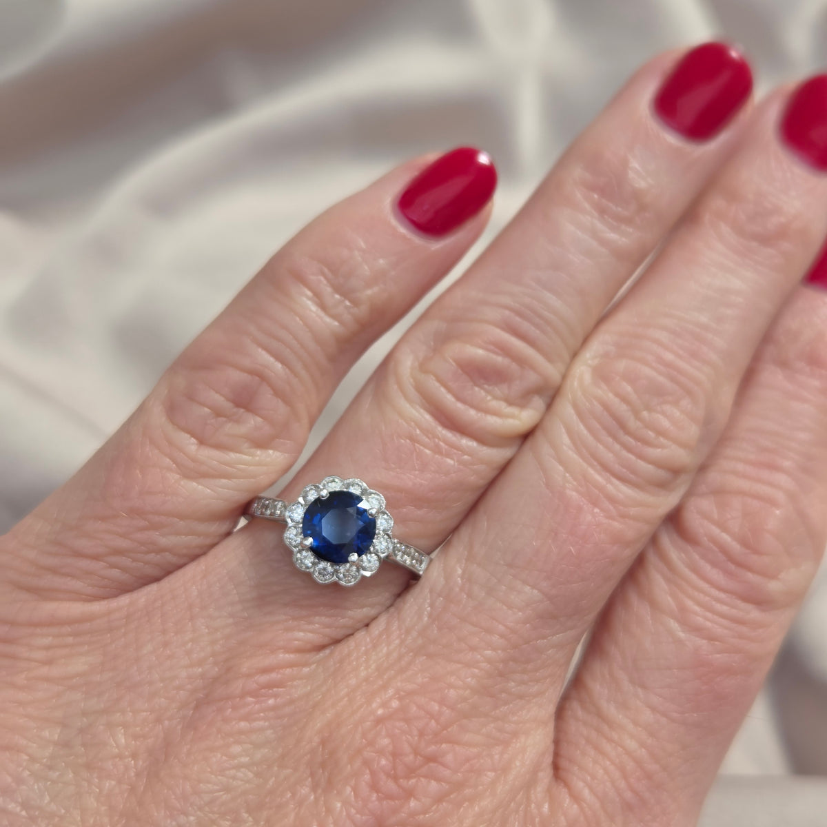 1.65ct Sapphire and Diamond Floral Cluster Engagement Ring