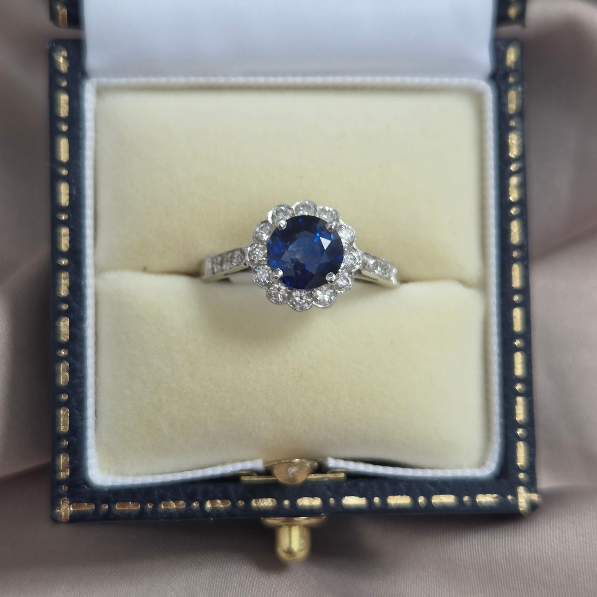 1.65ct Sapphire and Diamond Floral Cluster Engagement Ring