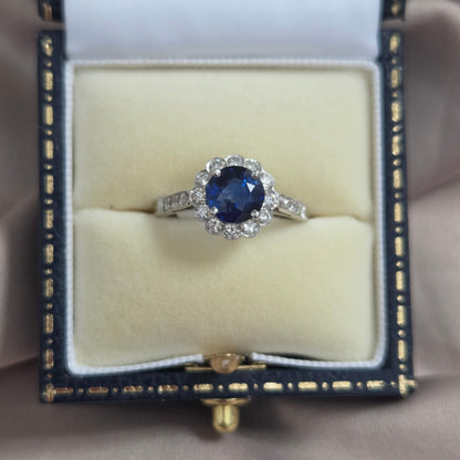 1.65ct Sapphire and Diamond Floral Cluster Engagement Ring