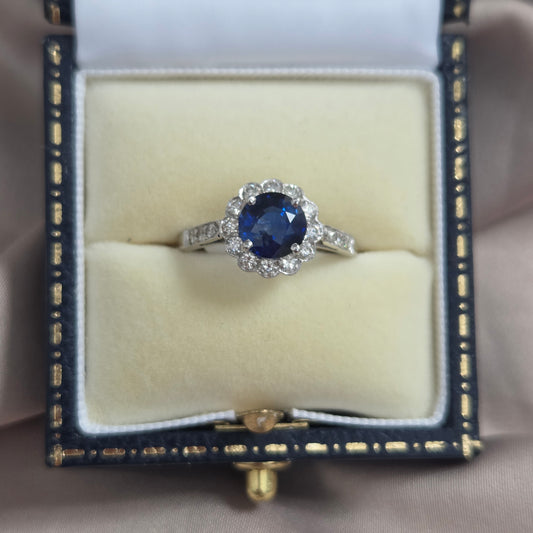 1.65ct Sapphire and Diamond Floral Cluster Engagement Ring
