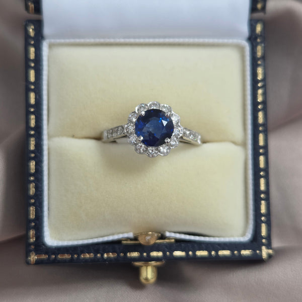 1.65ct Sapphire and Diamond Floral Cluster Engagement Ring
