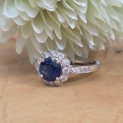 1.65ct Sapphire and Diamond Floral Cluster Engagement Ring