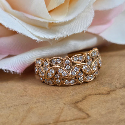 Diamond Set Wide Band Ring in 18ct Rose Gold