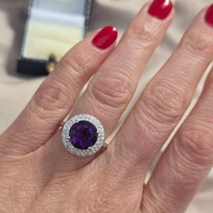 3.26ct Amethyst and Diamond Cluster Dress Ring