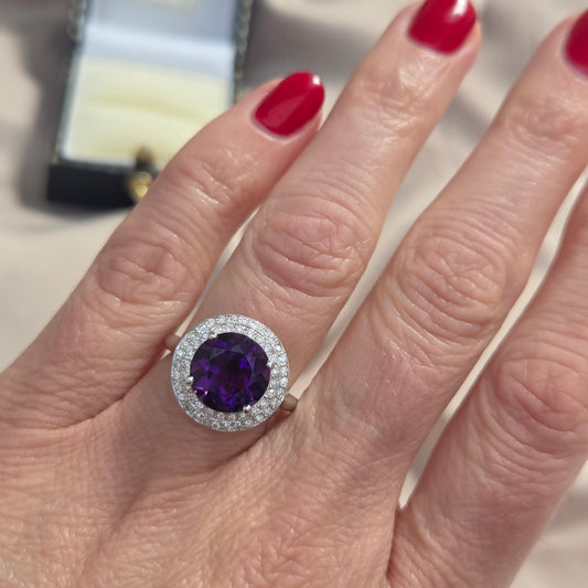 3.26ct Amethyst and Diamond Cluster Dress Ring