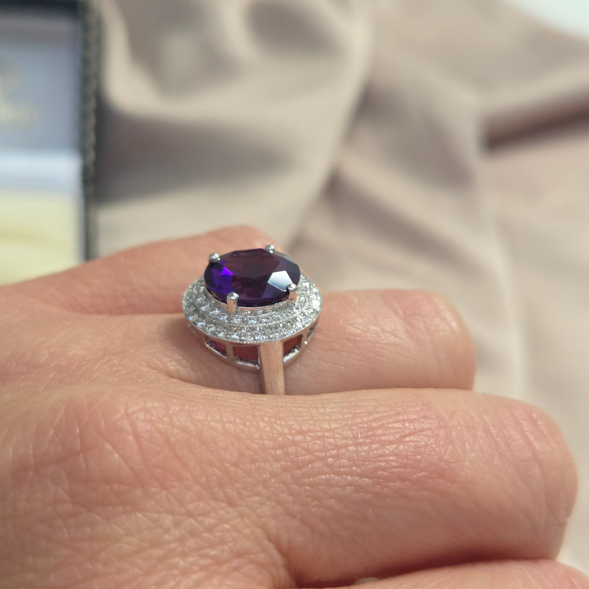 3.26ct Amethyst and Diamond Cluster Dress Ring