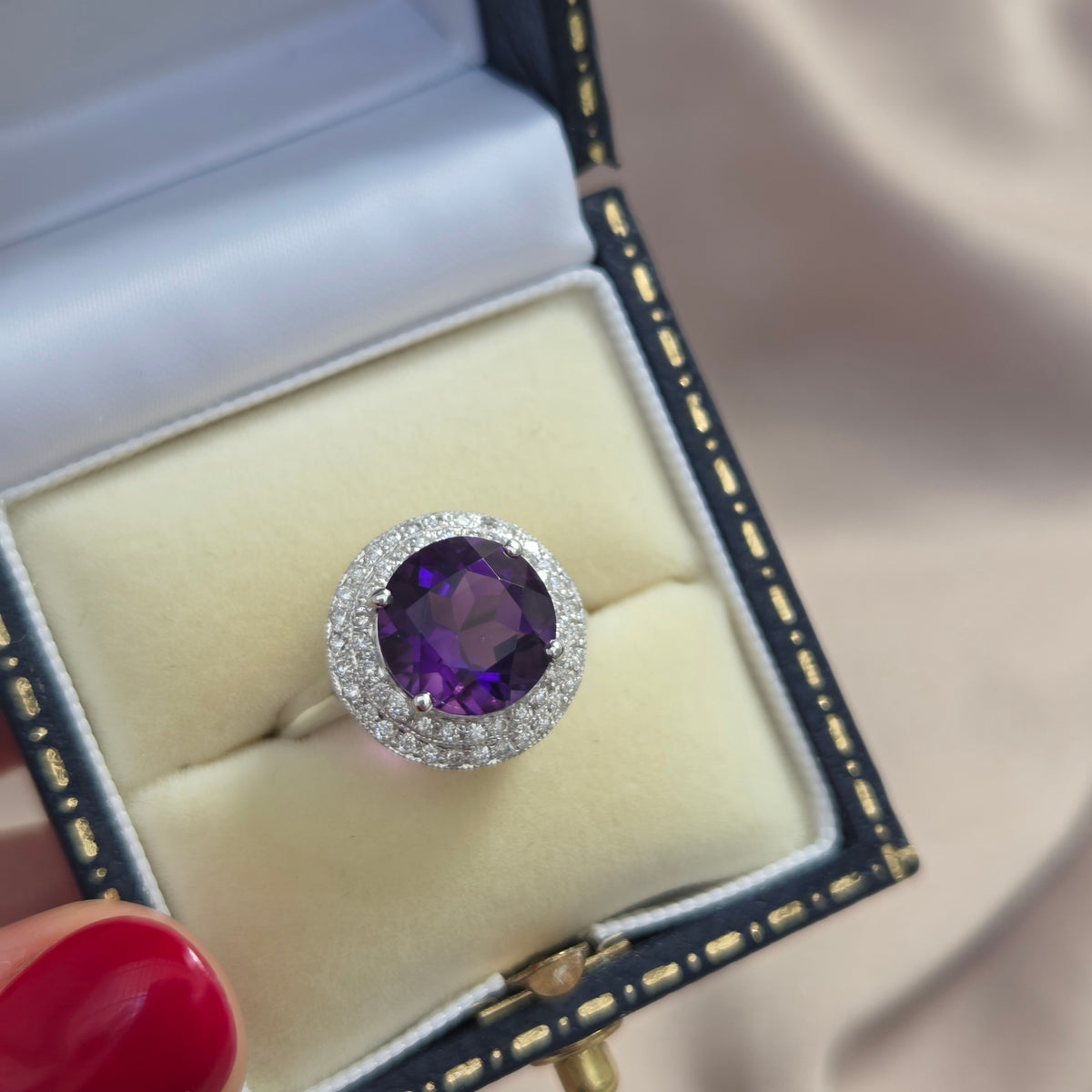 3.26ct Amethyst and Diamond Cluster Dress Ring