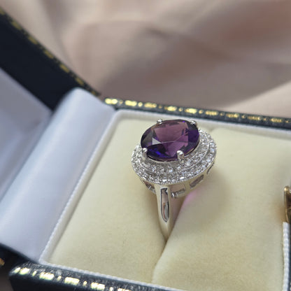 3.26ct Amethyst and Diamond Cluster Dress Ring