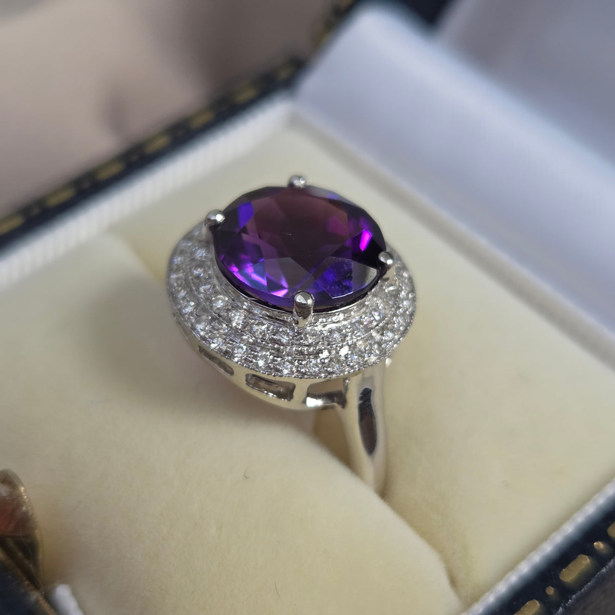 3.26ct Amethyst and Diamond Cluster Dress Ring