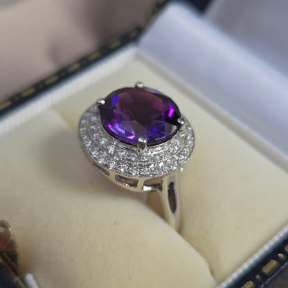 3.26ct Amethyst and Diamond Cluster Dress Ring