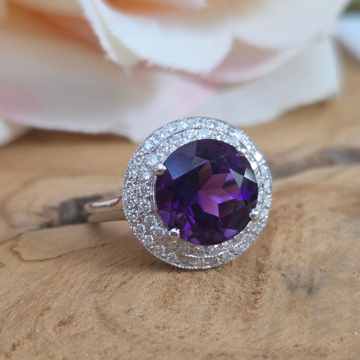 3.26ct Amethyst and Diamond Cluster Dress Ring