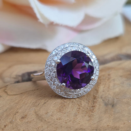 3.26ct Amethyst and Diamond Cluster Dress Ring