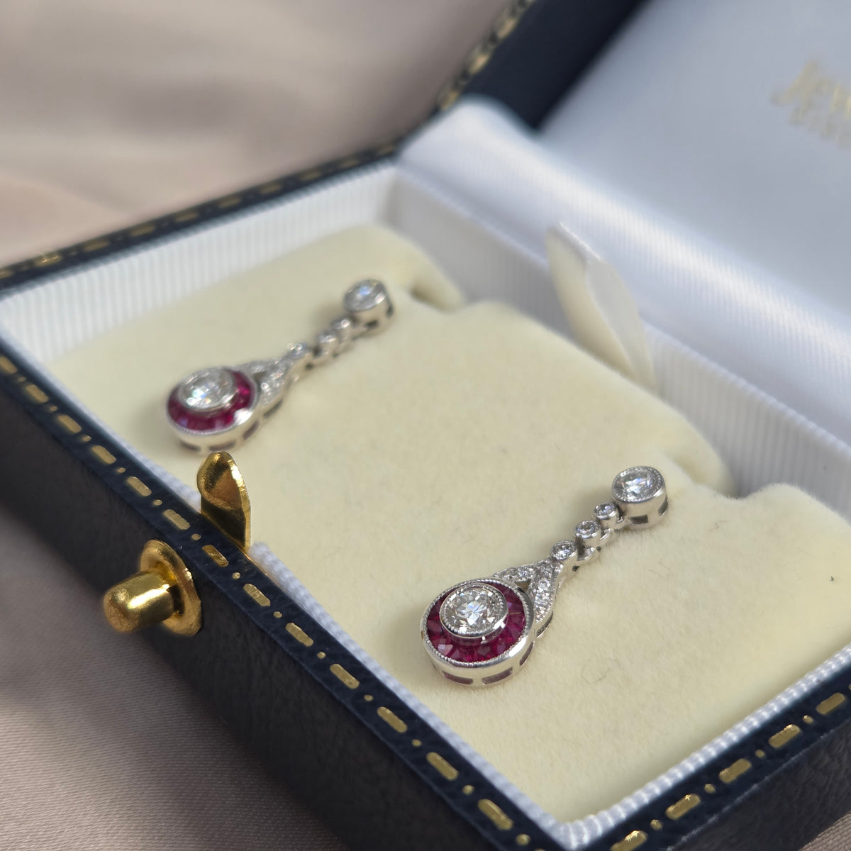 Ruby and Diamond Target Cluster Drop Earrings