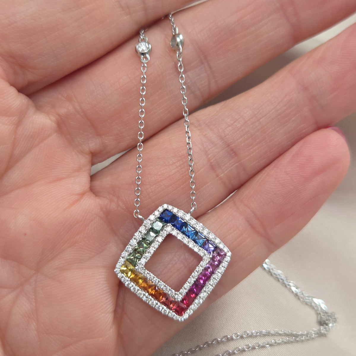 Fancy Multi Colour Sapphire and Diamond Pendant Necklace