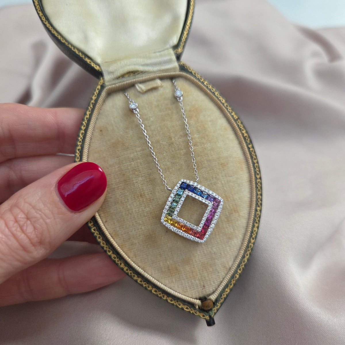 Fancy Multi Colour Sapphire and Diamond Pendant Necklace