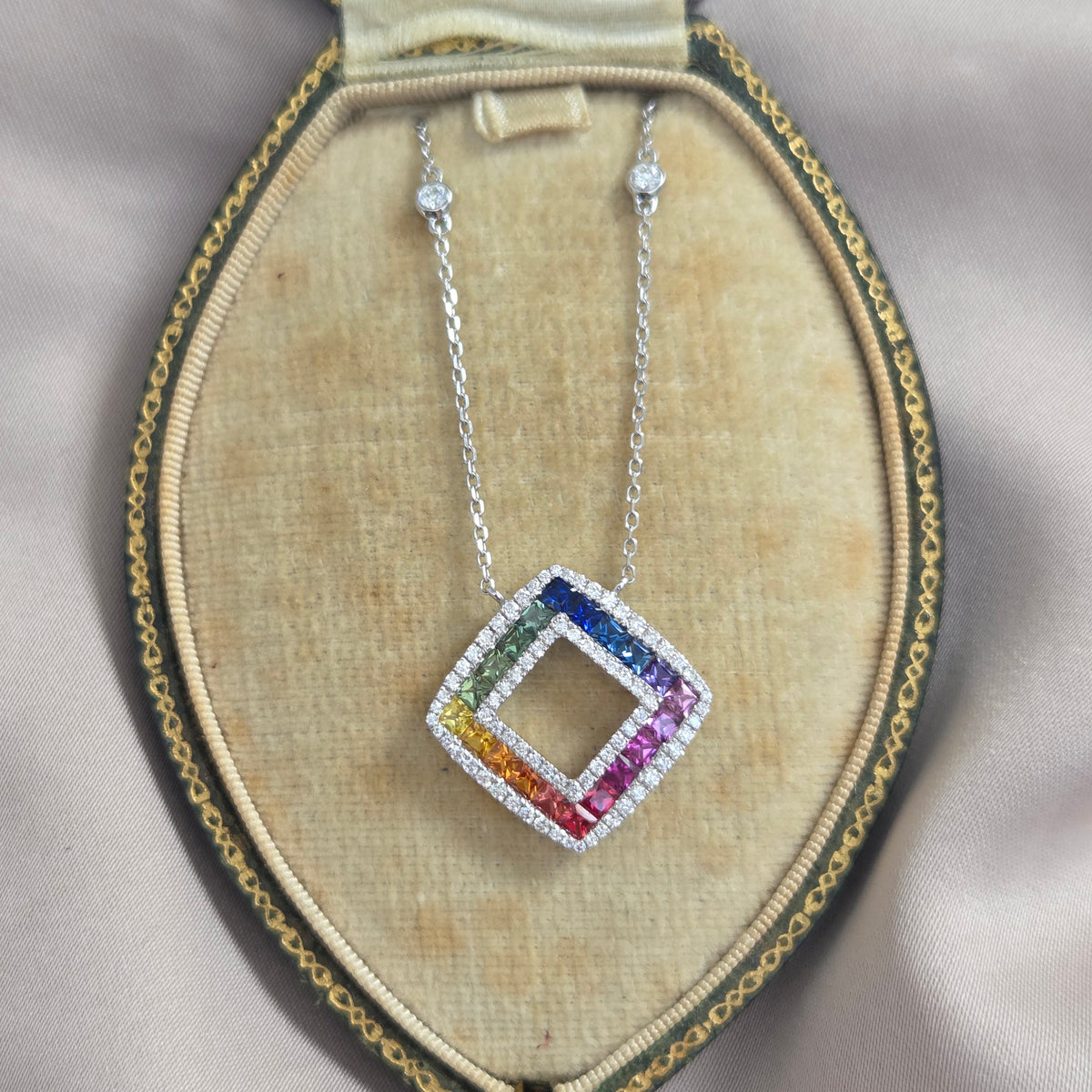 Fancy Multi Colour Sapphire and Diamond Pendant Necklace