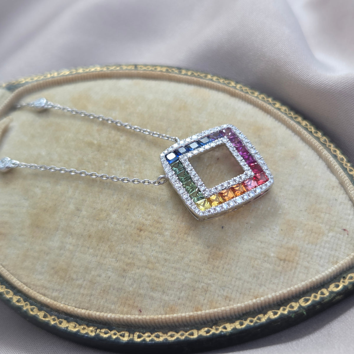 Fancy Multi Colour Sapphire and Diamond Pendant Necklace