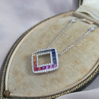 Fancy Multi Colour Sapphire and Diamond Pendant Necklace