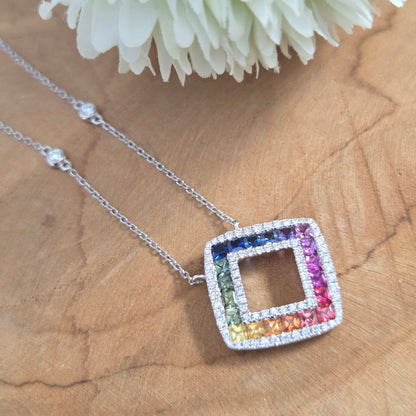 Fancy Multi Colour Sapphire and Diamond Pendant Necklace
