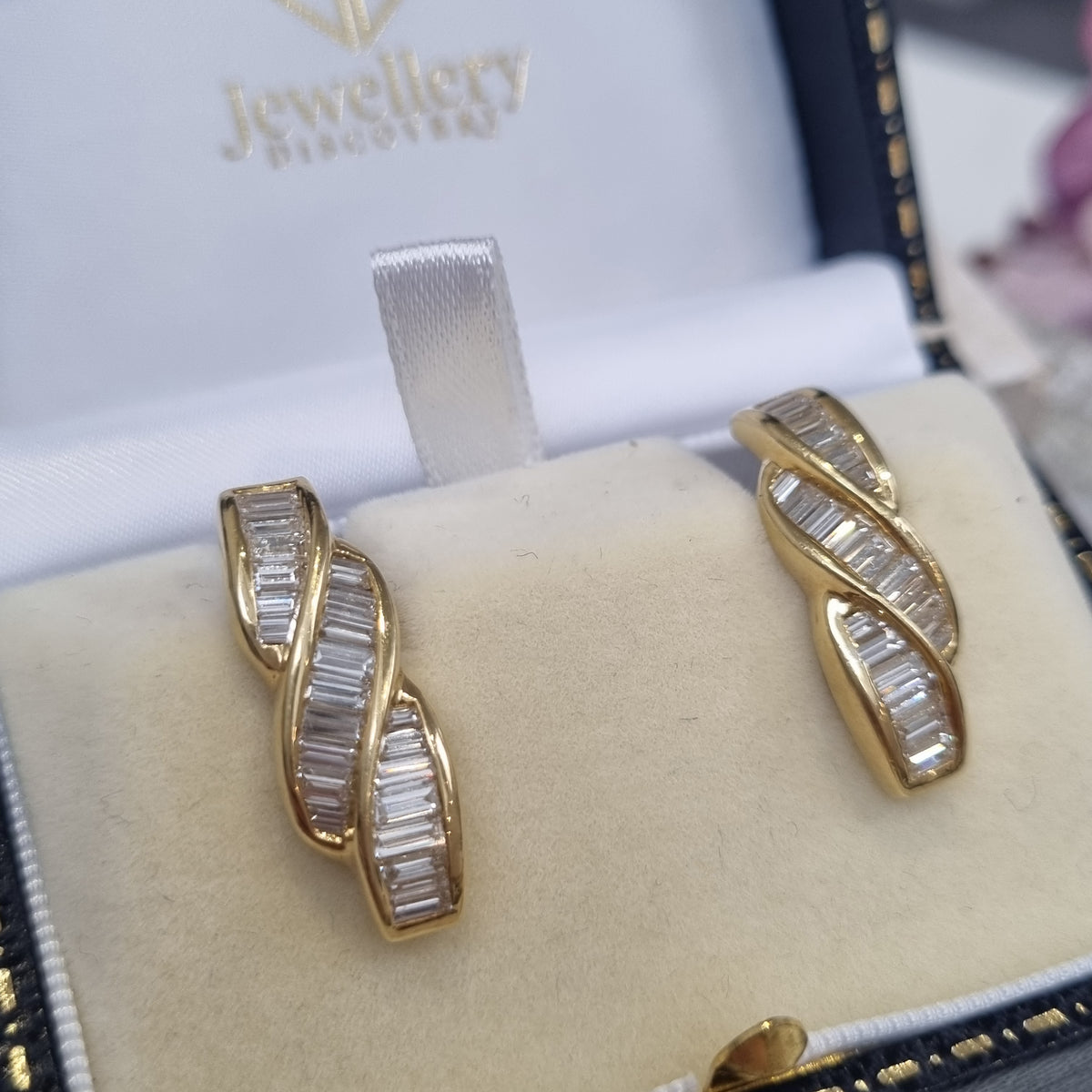Vintage 2ct Baguette Cut Diamond Twist Earrings