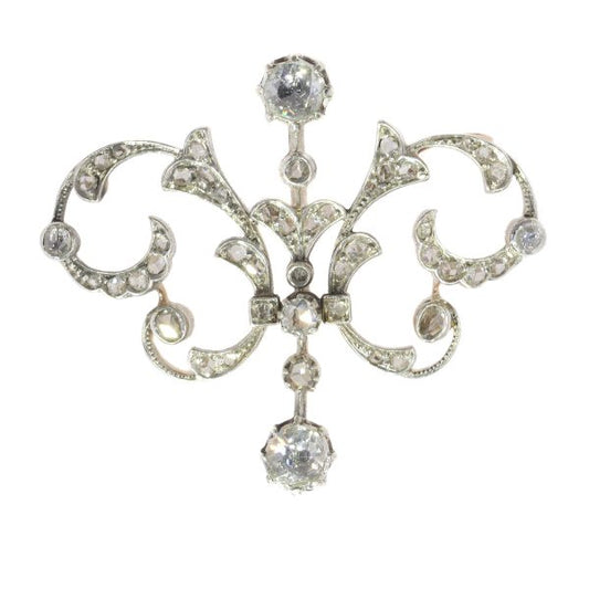 Antique Victorian Rose Cut Diamond Pendant Brooch, 18ct Gold and Silver