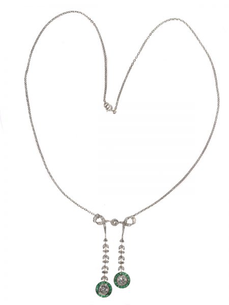 Edwardian Emerald and Diamond Negligee Necklace Pendant