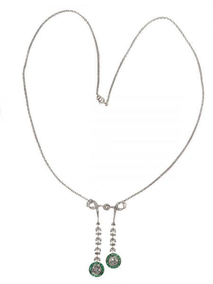 Edwardian Emerald and Diamond Negligee Necklace Pendant