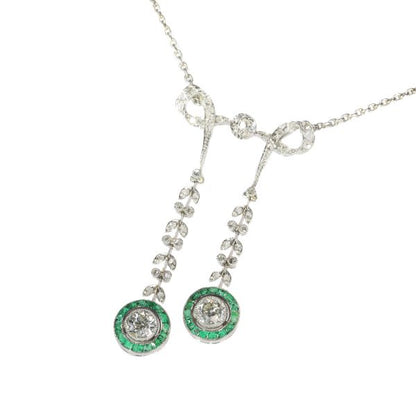 Edwardian Emerald and Diamond Negligee Necklace Pendant
