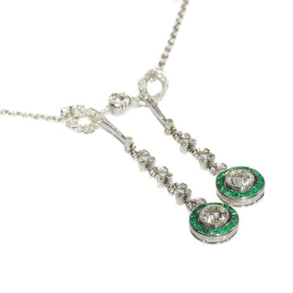 Edwardian Emerald and Diamond Negligee Necklace Pendant