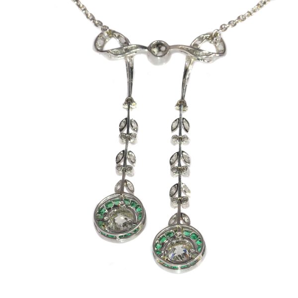 Edwardian Emerald and Diamond Negligee Necklace Pendant