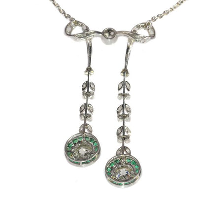 Edwardian Emerald and Diamond Negligee Necklace Pendant